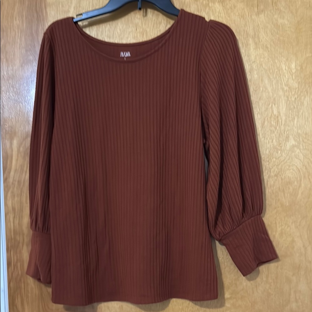 a.n.a Red Ribbed Blouse Long Sleeve Top